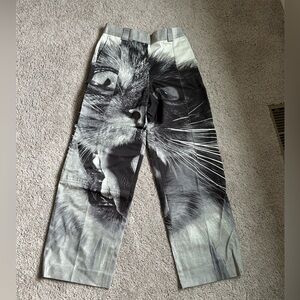 Tory Burch Cat Printed Cargo Pant Jean Gray Cat Portrait Size 29